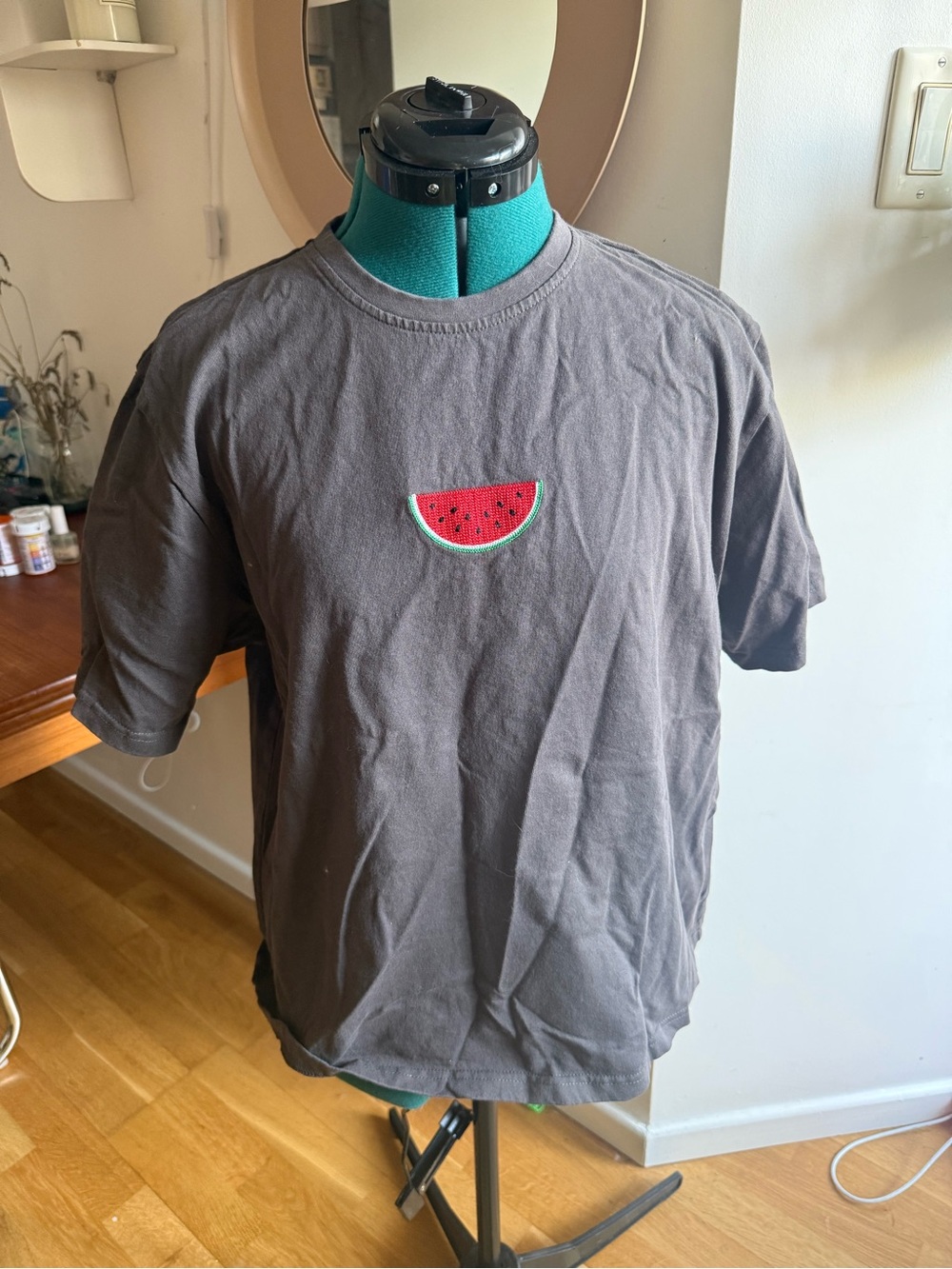 Unisex Dark Gray Short-Sleeve T-Shirt with Watermelon Patch